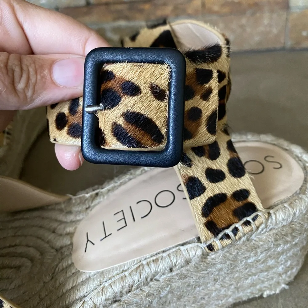 Sole Society Platform Sandals Size 7.5 Espadrille Audrina Leopard Print Fun Sexy